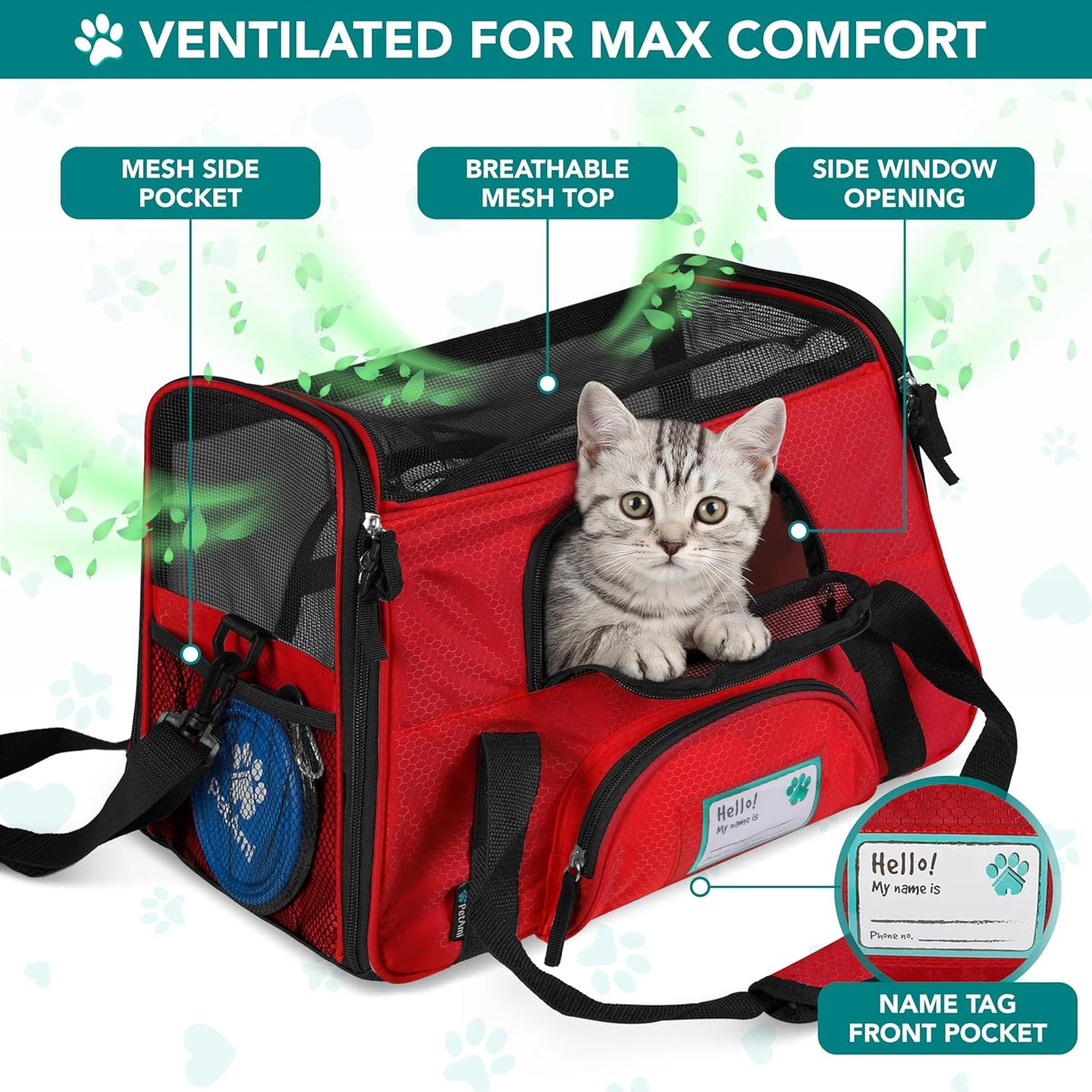 Airline Approved Pet Carrier for Cats & Small Dogs, Soft Sided TSA Travel Carrier Bag with Sherpa Bed, Breathable Mesh Ventilation, Collapsible Bowl, Fits under Seat, up to 18 Lbs, Small Red
