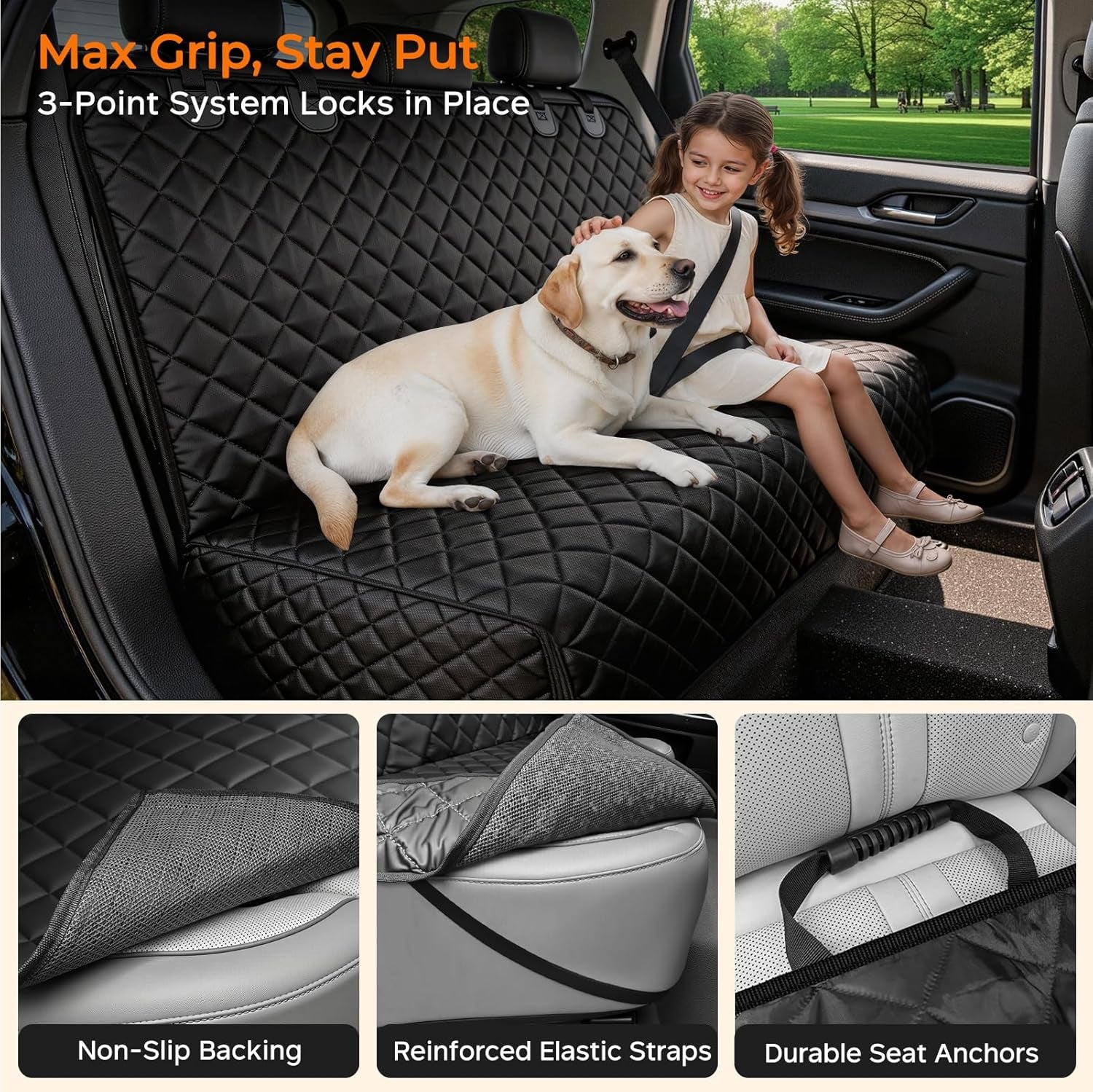 Dog Car Seat Cover for Back Seat, Waterproof Car Seat Protector for Child Carseat & Pets, Nonslip Car Seat Covers for Large Sedans & Large Suvs