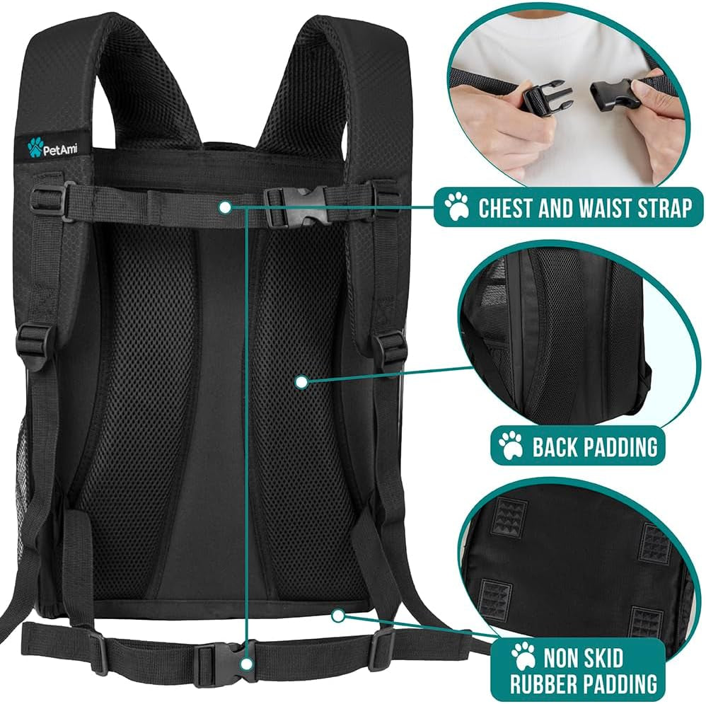 Dog Backpack Carrier for Small Medium Dogs Large Cats up to 18 Lbs, 2 Side Entry, Structured No-Collapse Frame, Airline Approved Ventilated Pet Backpack for Hiking Camping Travel Vet, Black