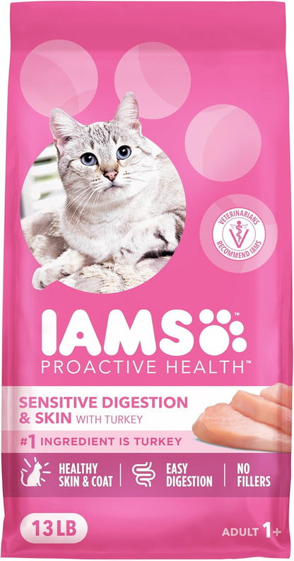 Proactive Health Sensitive Digestion & Skin Dry Cat Food, Adult Cat Food Dry Recipe with Real Turkey, 13 Lb. Bag